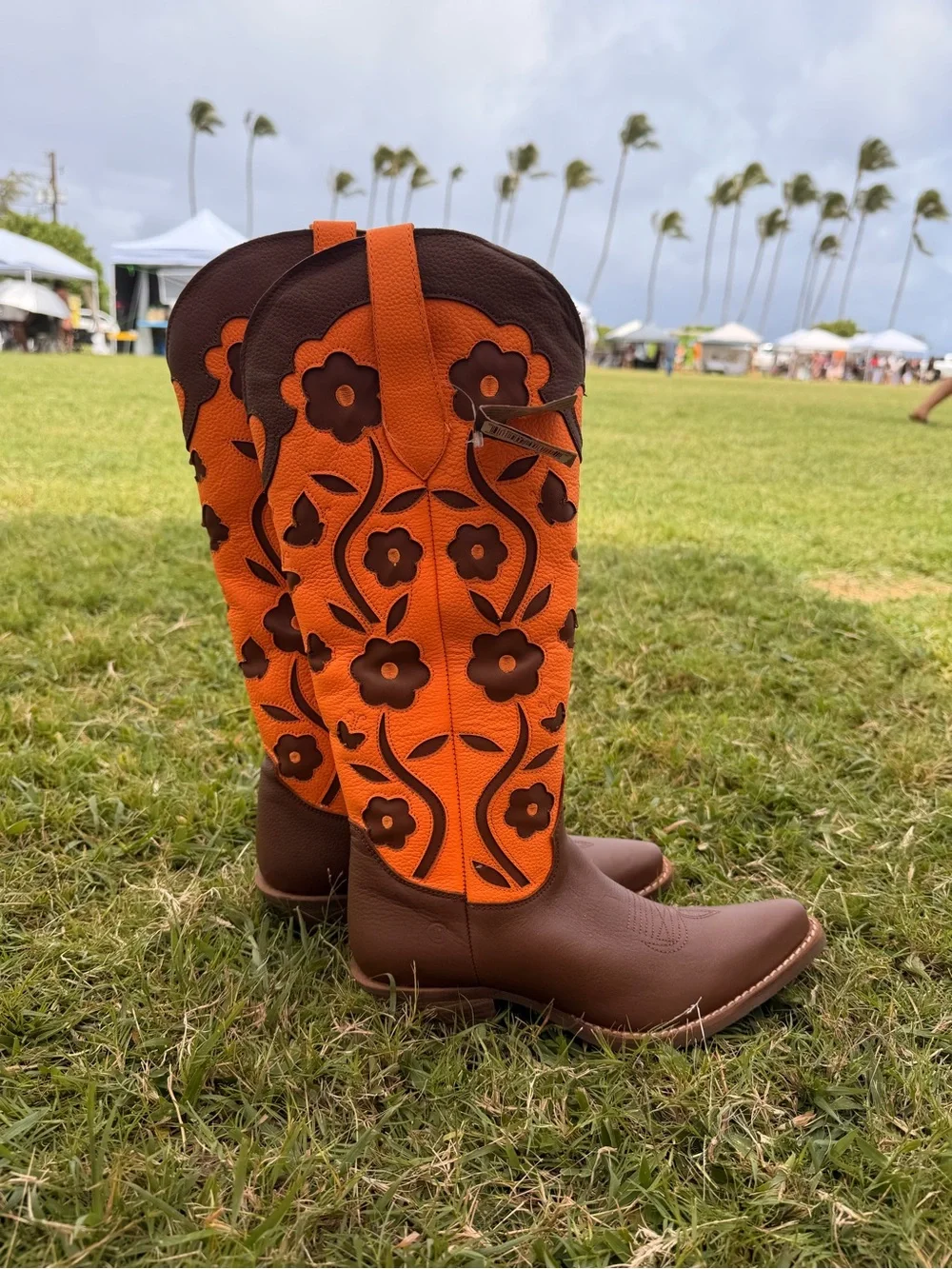 Dingo NWT 6.5 Brown and Orange Floral Leather Heeled Boots - Picture 5 of 6